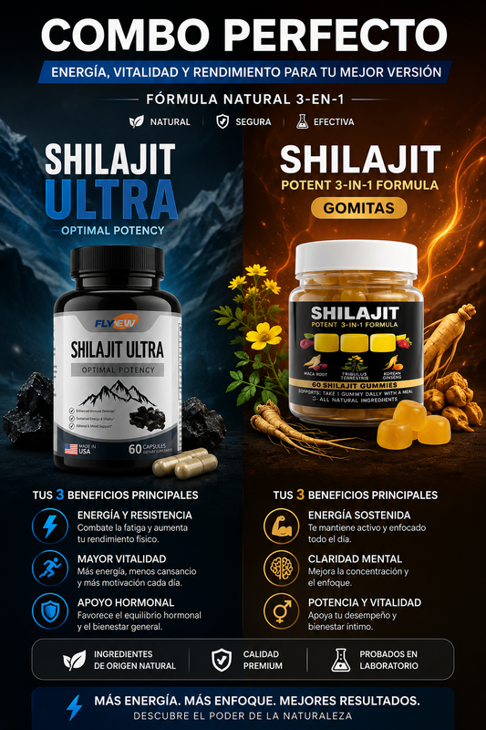 COMBINACIÓN LEGENDARIA Gomitas y cápsulas de Shilajit - 60 unid en cada pote